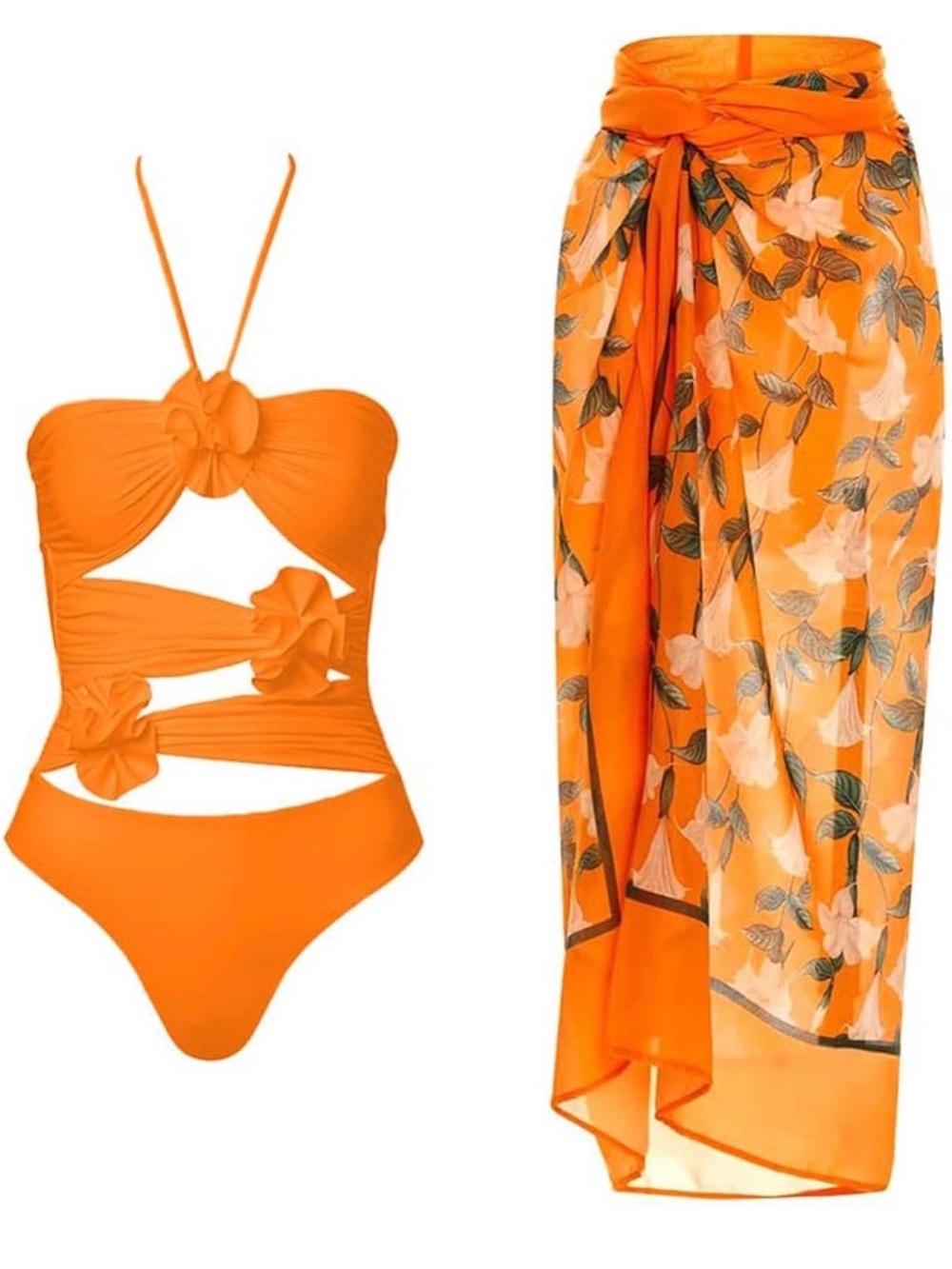 IDOPIP Women's One Piece Swimsuit with Beach Cover up Wrap Skirt Sarong NWOT